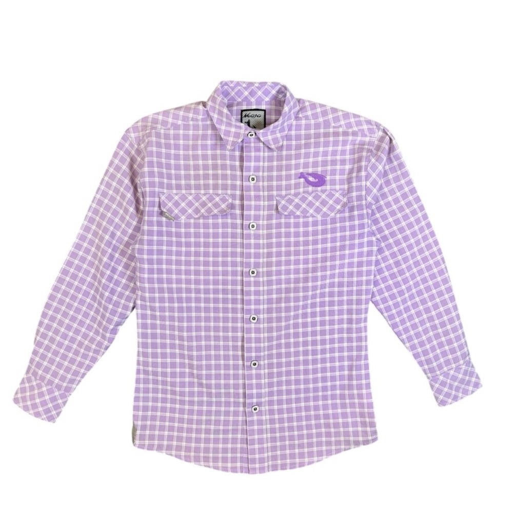 Mojo Sportswear Co Mens Small Purple Plaid Long Sleeve Fishing Shirt M-DS6400